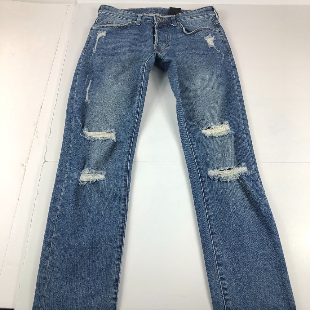H&M Jeans Women's 29 x 32 Skinny Low Waist Blue Distressed Stretch Denim Pants